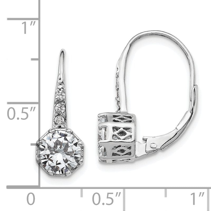 Sterling Silver Rhodium-plated Brilliant-cut CZ Leverback Earrings
