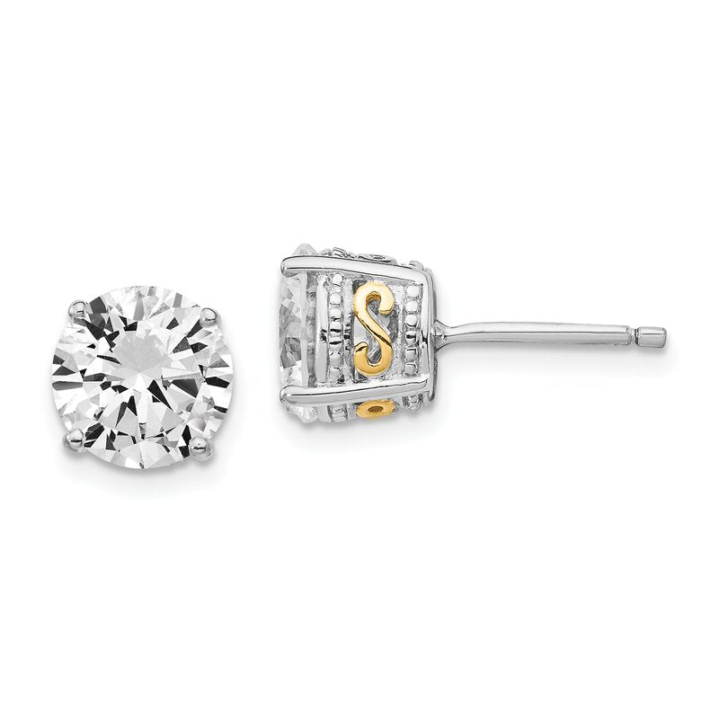 Sterling Silver Rhodium-plated with Gold-plated Accent Brilliant-cut 8mm CZ Stud Post Earrings