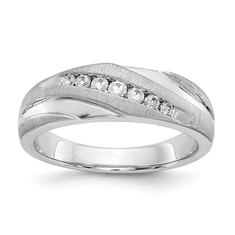 14K White Gold Men's 1/4 carat Lab Grown Diamond VS+ F+ Complete Brushed and Polished Band