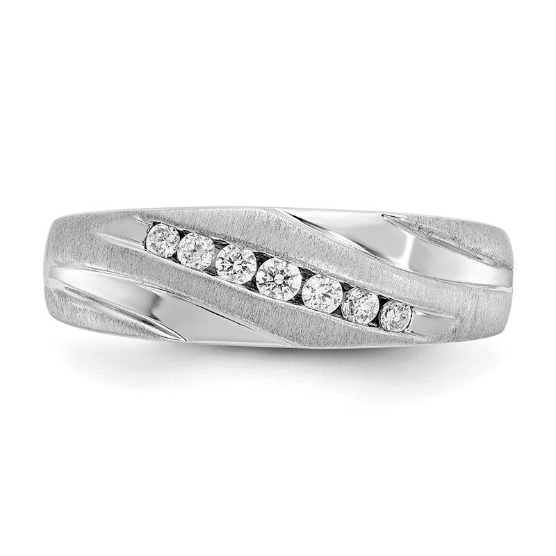 14K White Gold Men's 1/4 carat Lab Grown Diamond VS+ F+ Complete Brushed and Polished Band