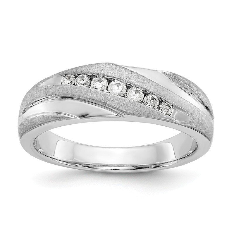 14K White Gold Men's 1/4 carat Lab Grown Diamond VS+ F+ Complete Brushed and Polished Band
