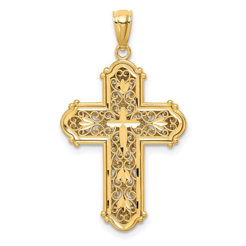 14K and White Rhodium Diamond-cut Reversible Cross Pendant