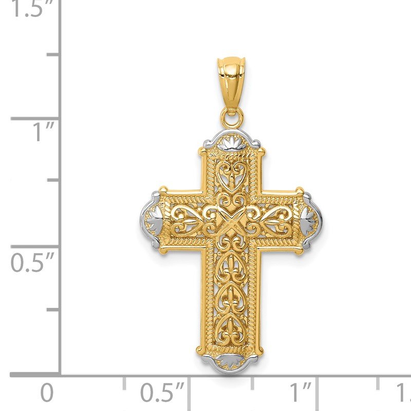 14K and White Rhodium Diamond-cut Reversible Cross Pendant