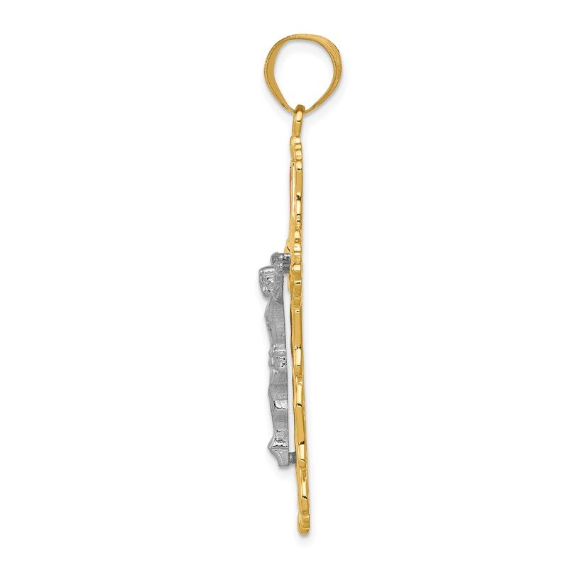 14K Tri-color Diamond-cut Filigree Crucifix Pendant