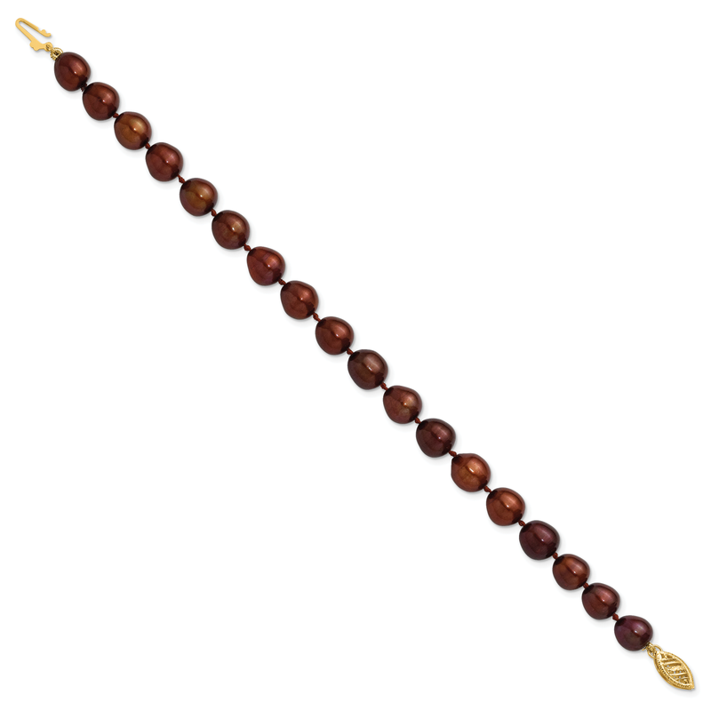 14k 7-8mm Brown Rice Freshwater Cultured Pearl 18 inch Necklace