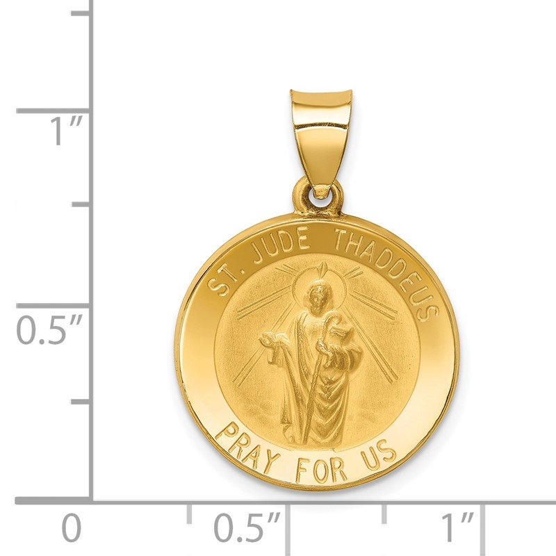14k Polished and Satin Hollow St Jude Thaddeus Medal Round Pendant