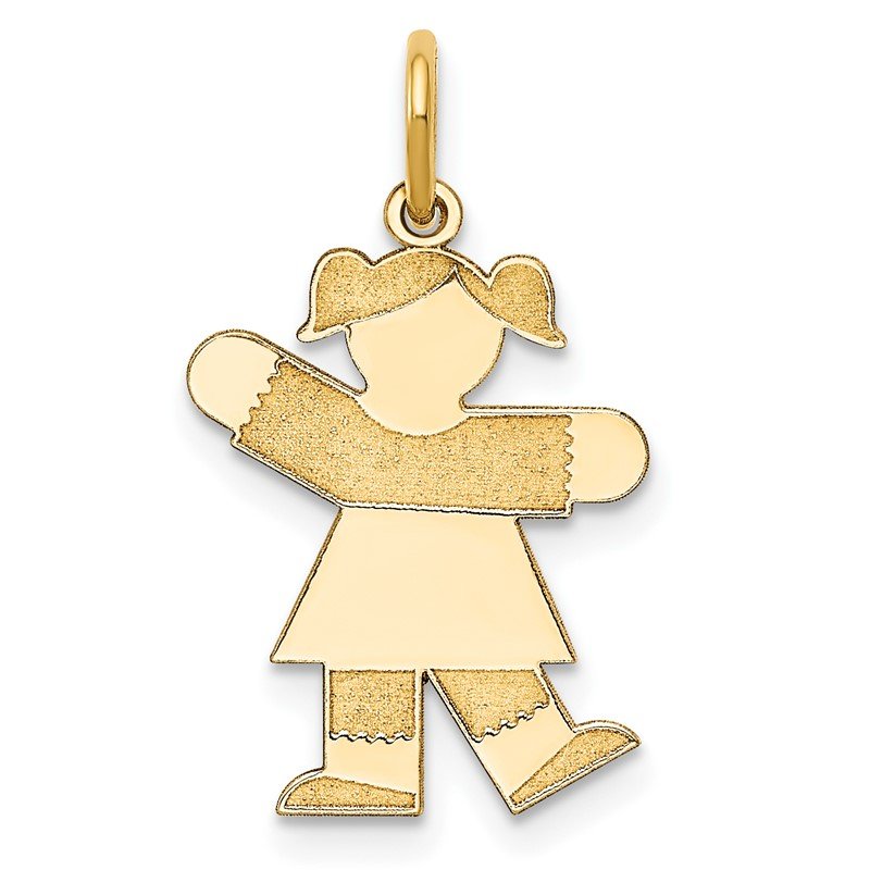 14k The Kids Small Girl with Ponytails Engravable Kiss Charm