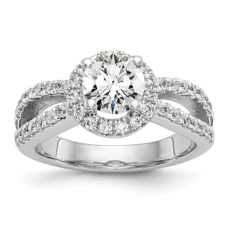 14K White Gold 3/4 carat Lab Grown Diamond VS/SI  D E F  Semi Mount Round Halo Engagement Ring