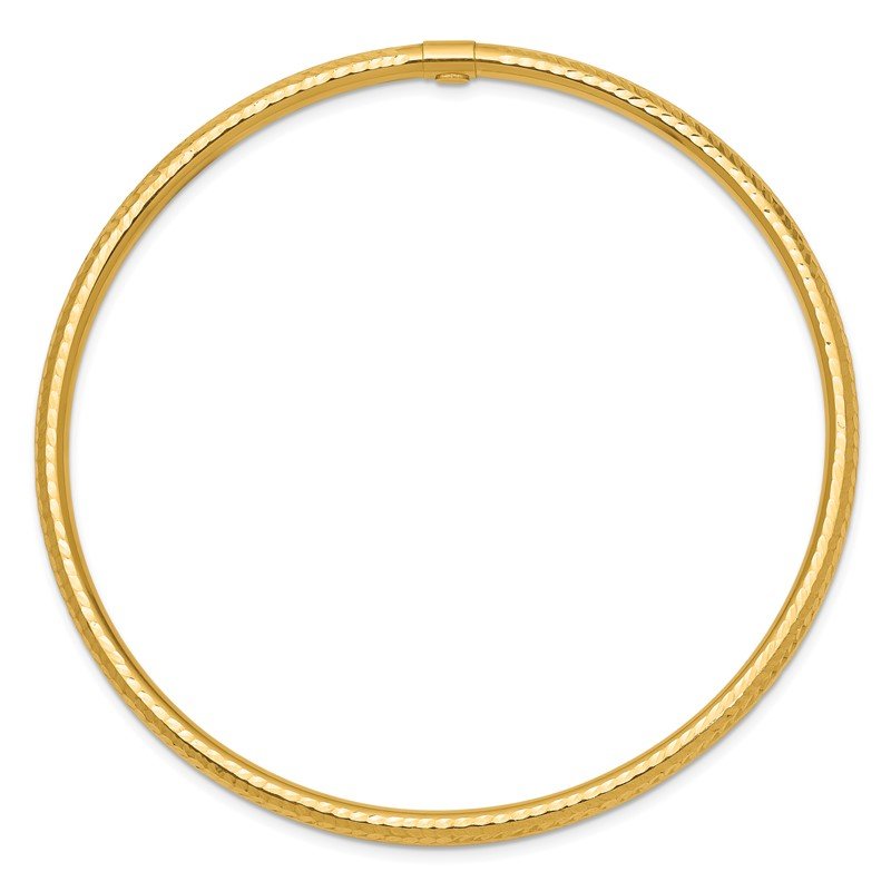 14k Polished Diamond-cut Tube 3.00mm Slip-on Round Bangle Bracelet