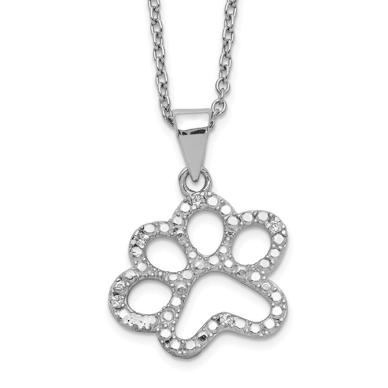 Sterling Silver Rhodium-plated Brilliant-cut CZ Paw 18.25 Inch Necklace