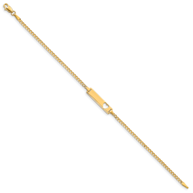 14k Polished Solid Chain/Solid Plate Curb Link Cut-out Heart 20x5mm Plate 7 inch ID Bracelet