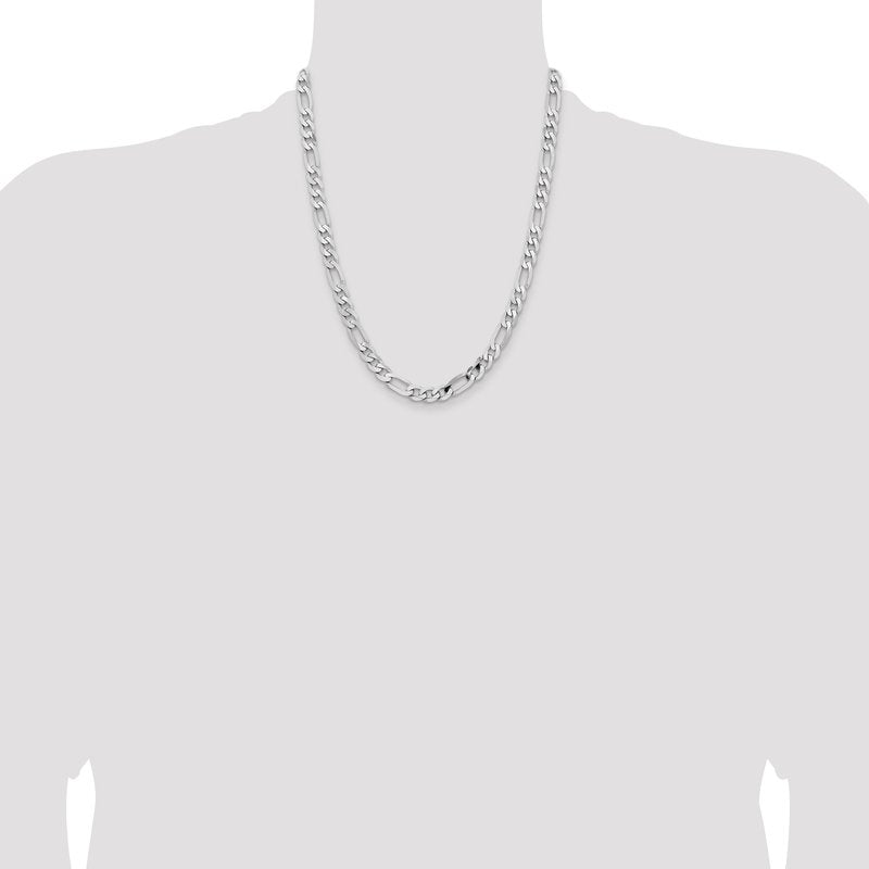 14K White Gold 20 inch 7.5mm Flat Figaro with Lobster Clasp Chain