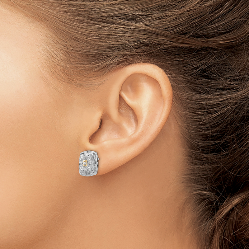 Sterling Silver Rhodium-plated with 14K Accent Diamond Post Earrings
