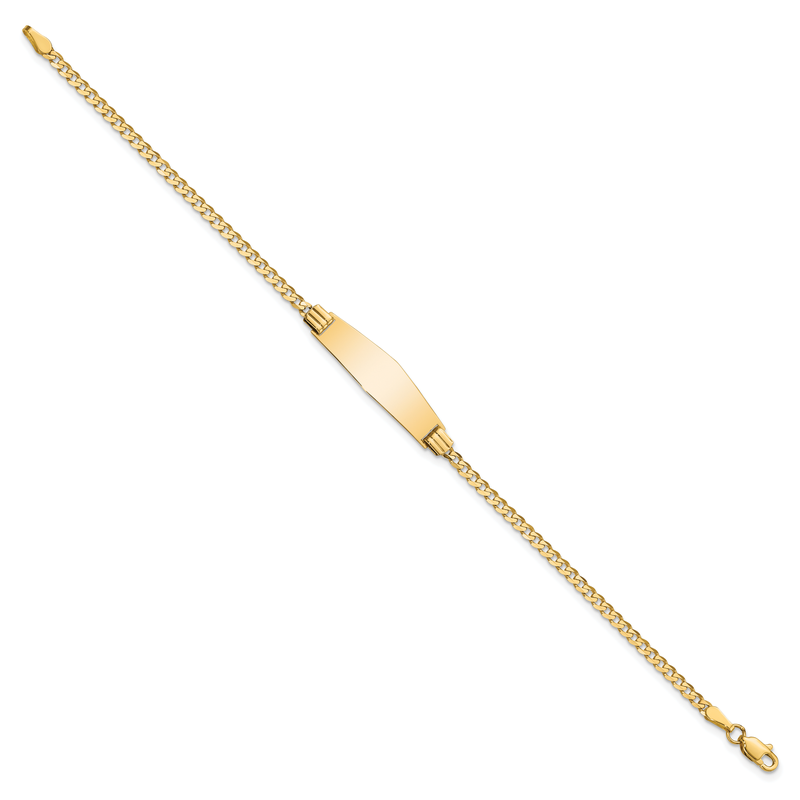 14k Polished Solid Chain/Solid Plate Curb Link Soft Diamond Shape 24.5x7.8mm Plate 7 inch ID Bracelet