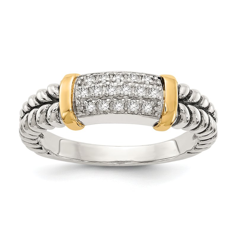 Sterling Silver with 14K Accent Antiqued Diamond Ring