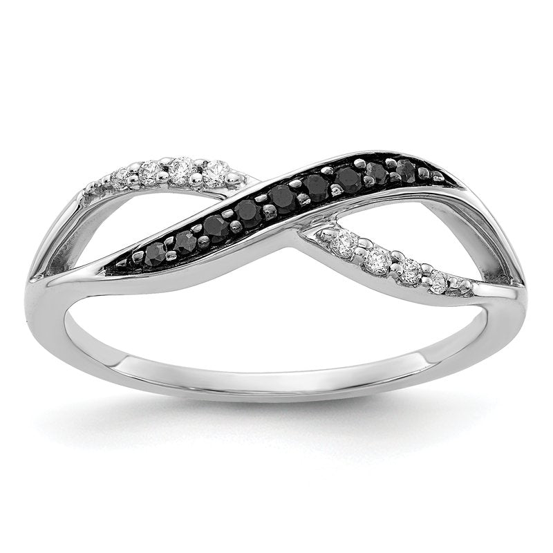 14k White Gold w/ Blue and White Diamond Crisscross Ring