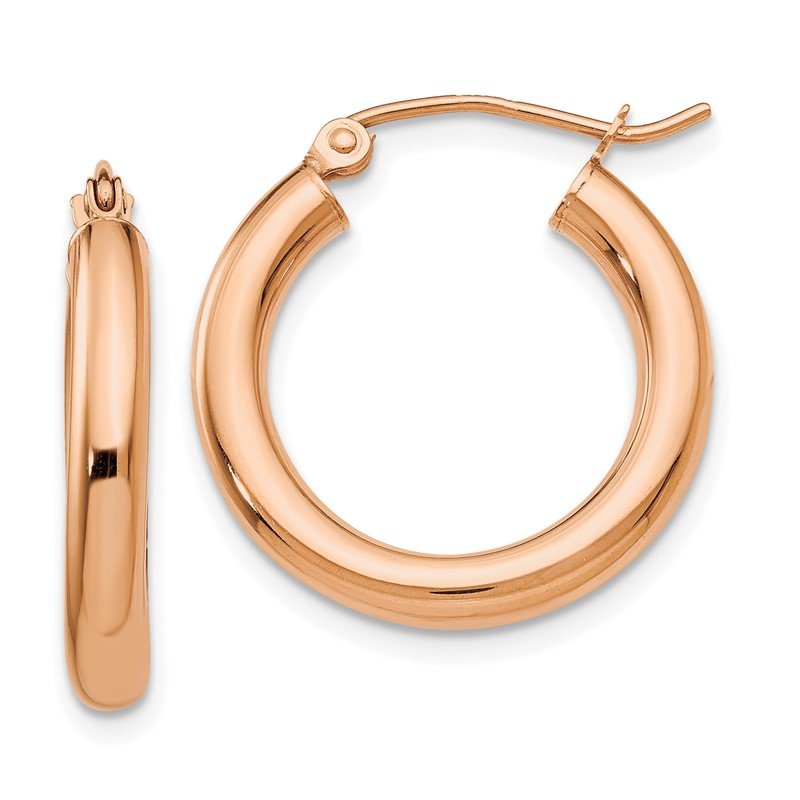 14k Rose Gold 3x20mm Polished Lightweight Tube Hoop Earrings