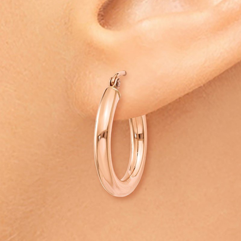 14k Rose Gold 3x20mm Polished Lightweight Tube Hoop Earrings