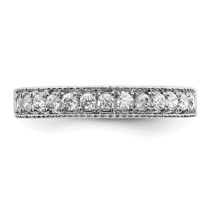 14k White Gold Diamond Beaded Edge Band