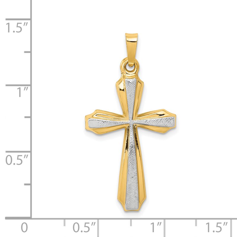 14K and White Rhodium Textured and Polished Passion Cross Pendant