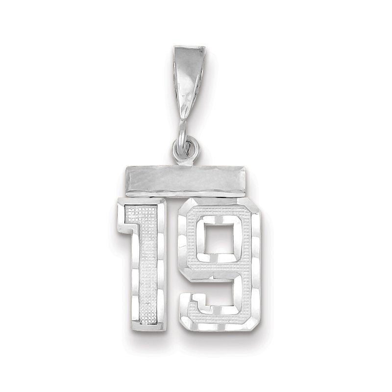 14kw Small Brushed Diamond-cut Number 19 Charm