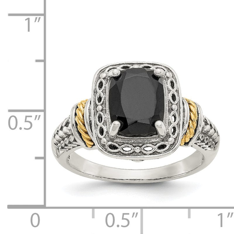 Sterling Silver with 14K Accent Antiqued Black Onyx Ring
