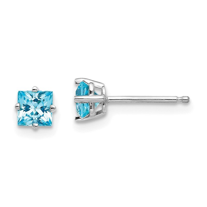 14k White Gold 4mm Princess-cut Blue Topaz Post Earrings