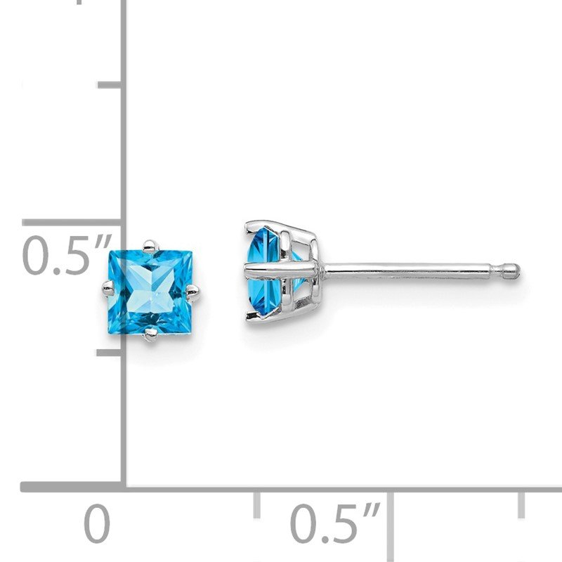 14k White Gold 4mm Princess-cut Blue Topaz Post Earrings