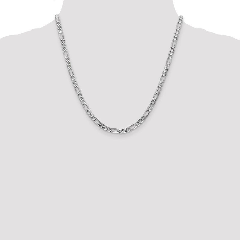14K White Gold 26 inch 4.5mm Flat Figaro with Lobster Clasp Chain