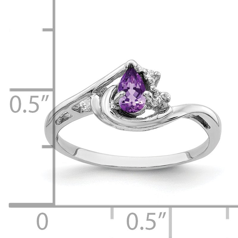 14k White Gold 5x3mm Pear Amethyst AA Diamond ring