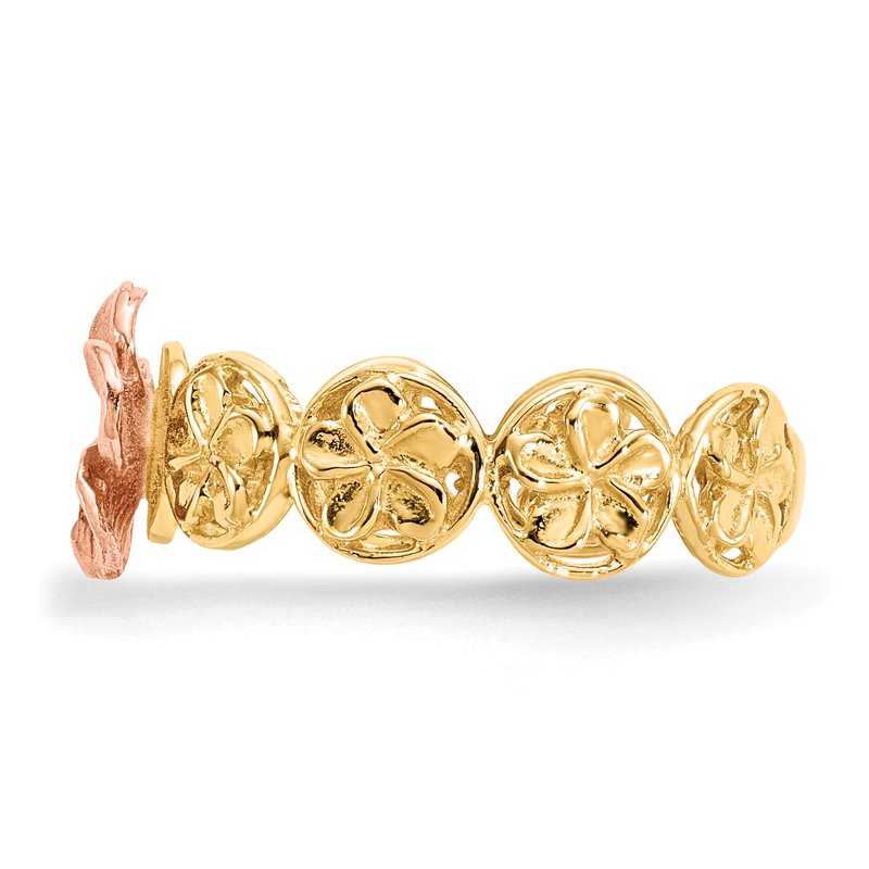 14k Yellow &amp; Rose Gold Diamond-cut Plumeria Flower Ring