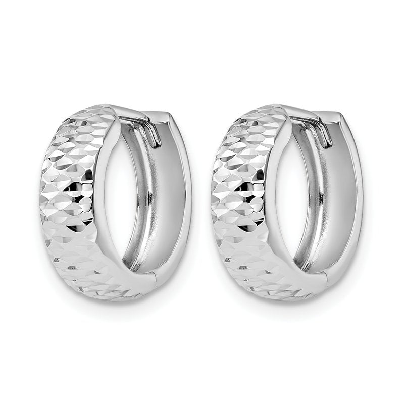 10K White Gold Polished and D/C Hoop Earrings