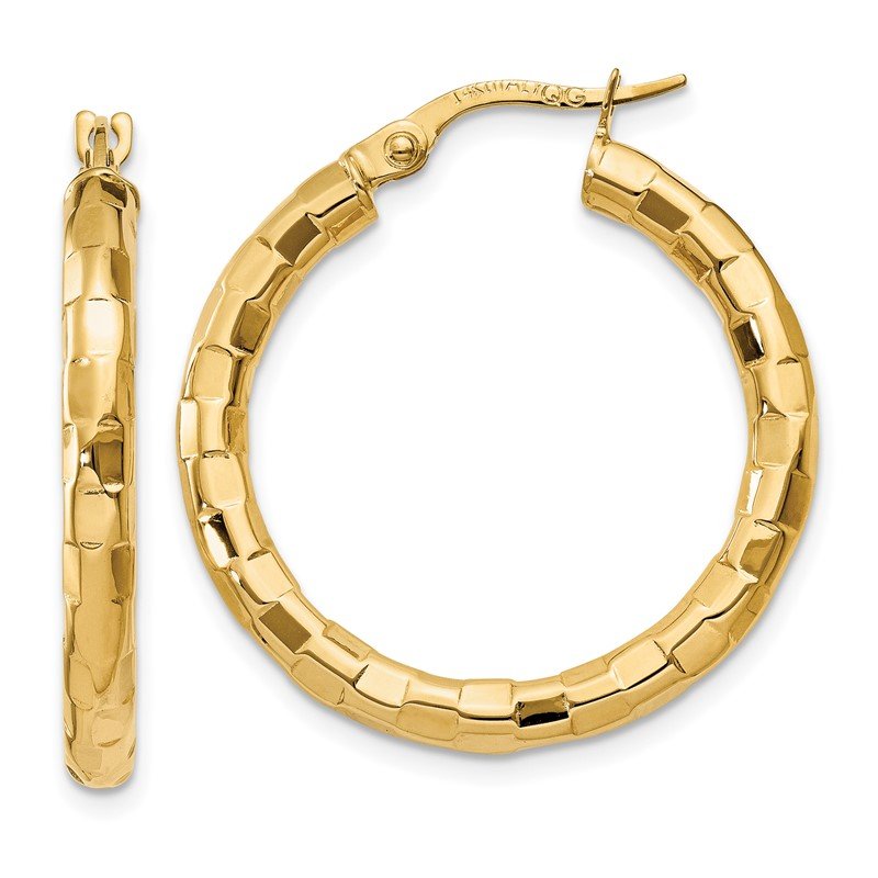 14k Polished/Textured Post Hoop Earring