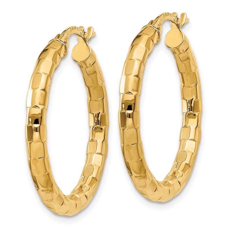 14k Polished/Textured Post Hoop Earring