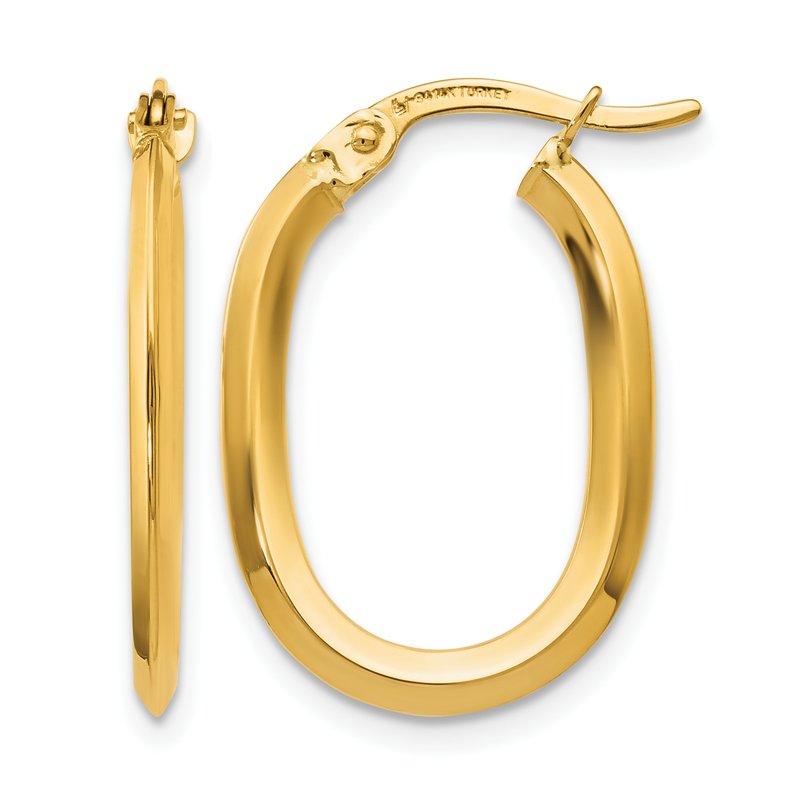 14K Polished Oval Hinged Hoop Earrings