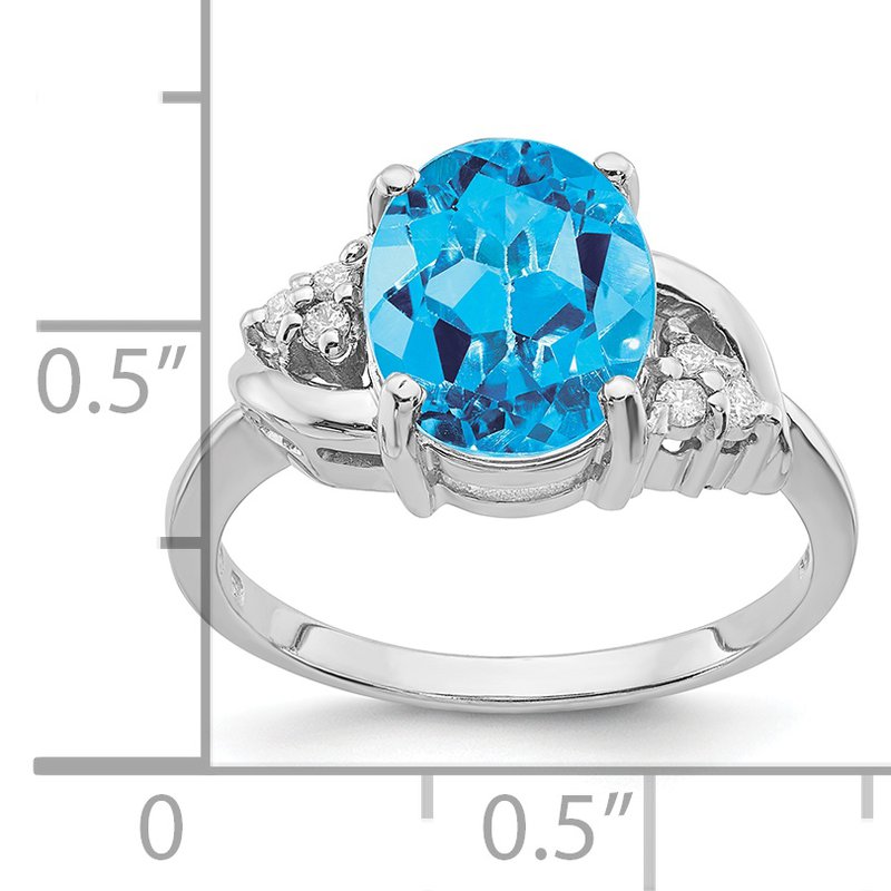 14k White Gold 10x8mm Oval Blue Topaz A Diamond ring