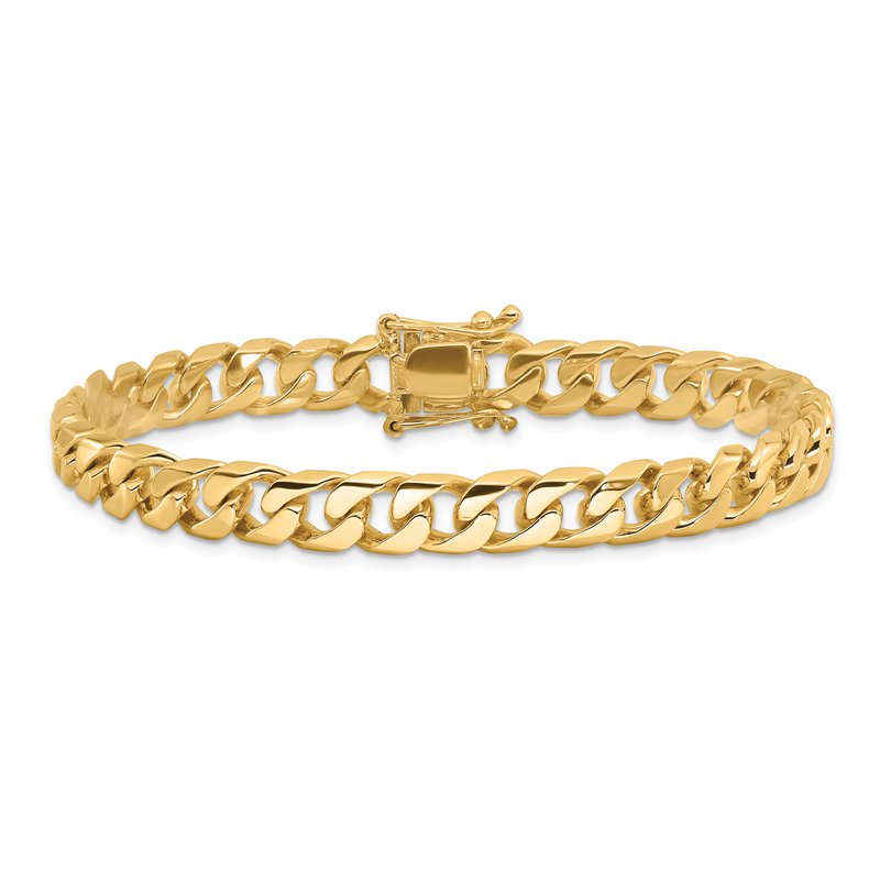 14K 20 inch 7.5mm Hand Polished Flat Beveled Curb Link with Box Catch Clasp Chain