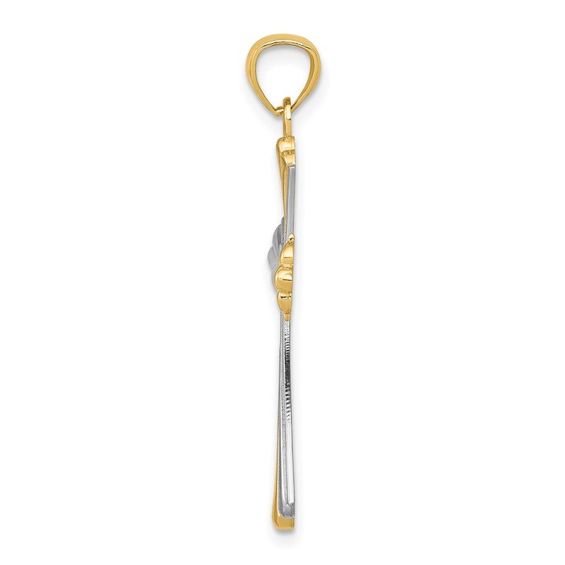 14K Diamond-Cut Rhodium Budded Cross Pendant