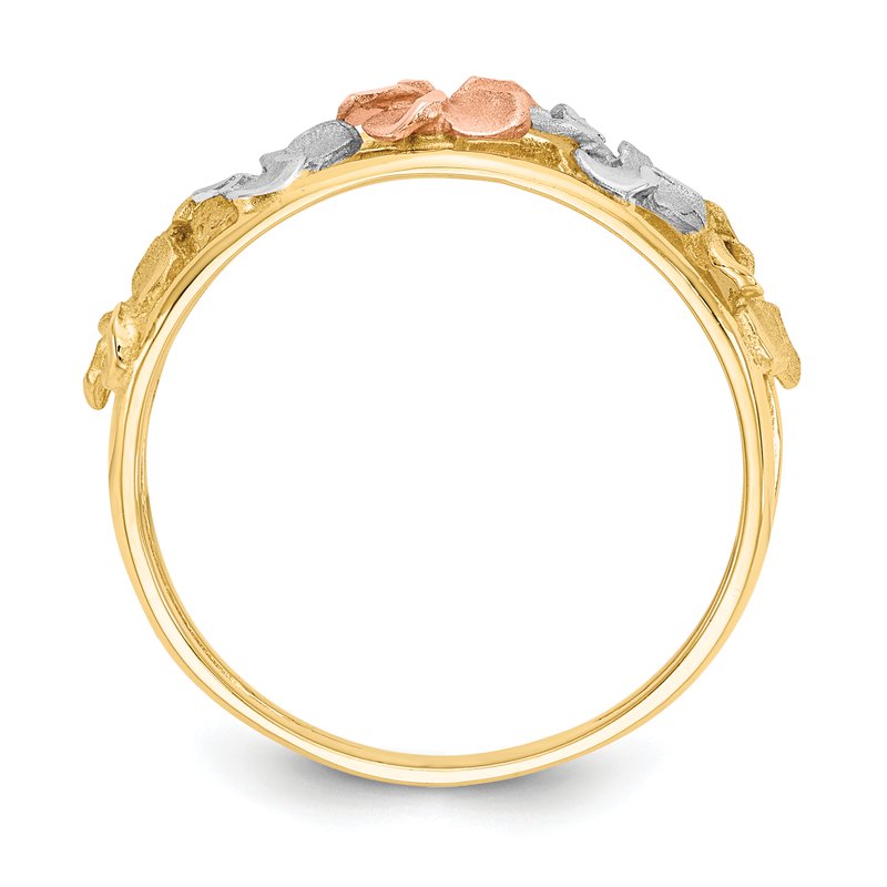 14k Two-Tone &amp; Rhodium Satin/Polished D/C Flower Ring