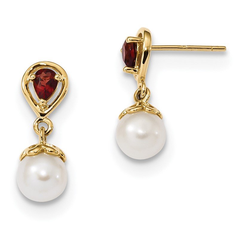 14K 6-7mm White Round Freshwater Cultured Pearl and 3.20GA Pear Mozambique Garnet Dangle Post Earrings