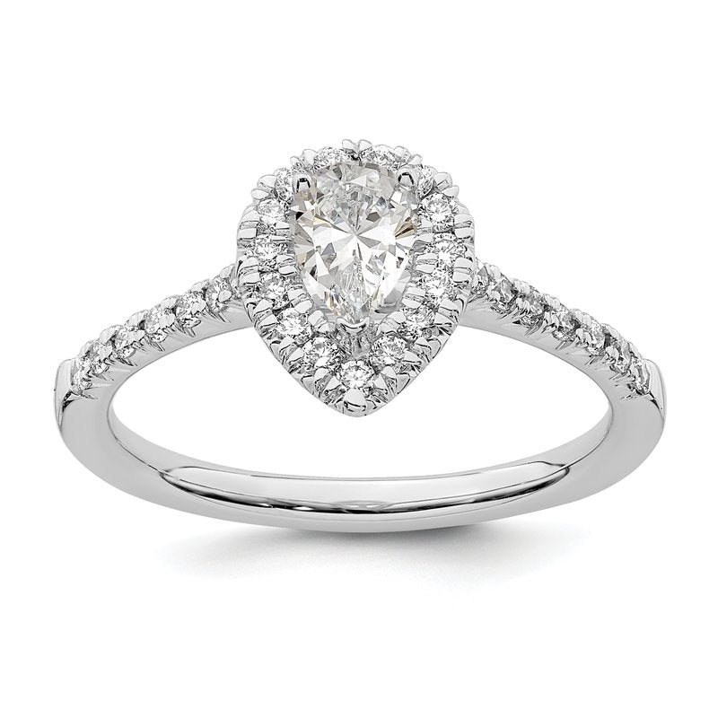 14K White Gold 1/3 carat Lab Grown Diamond VS+ F+ Semi-Mount Pear Halo Engagement Ring