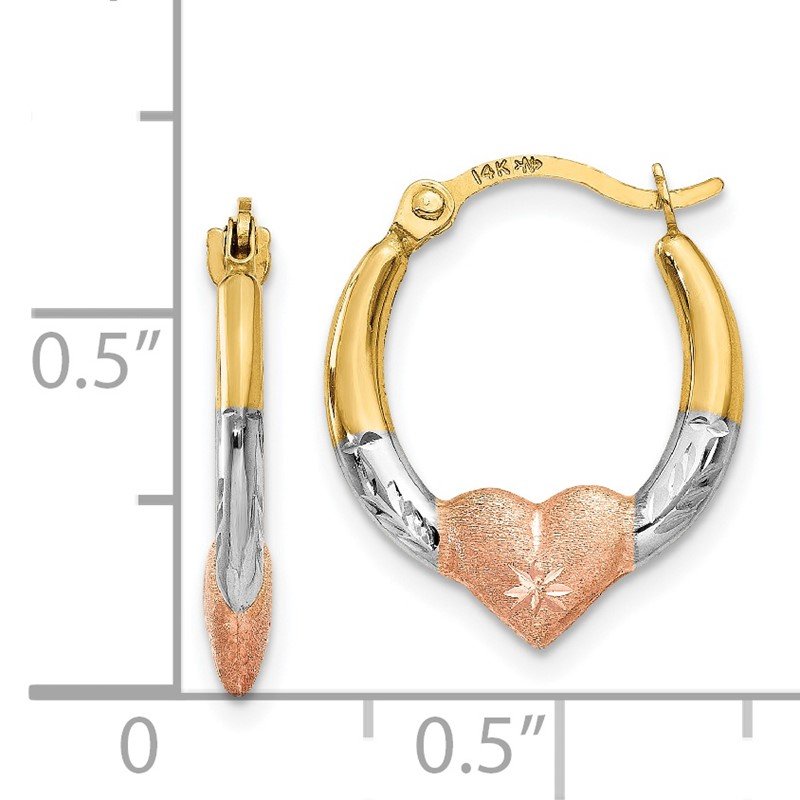 14K &amp; White and Rose Rhodium Heart Hoop Earrings