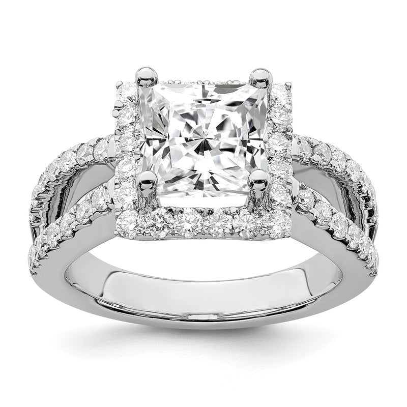 14K White Gold 3/4 carat Lab Grown Diamond VS/SI  D E F  Semi Mount Princess Halo Engagement Ring