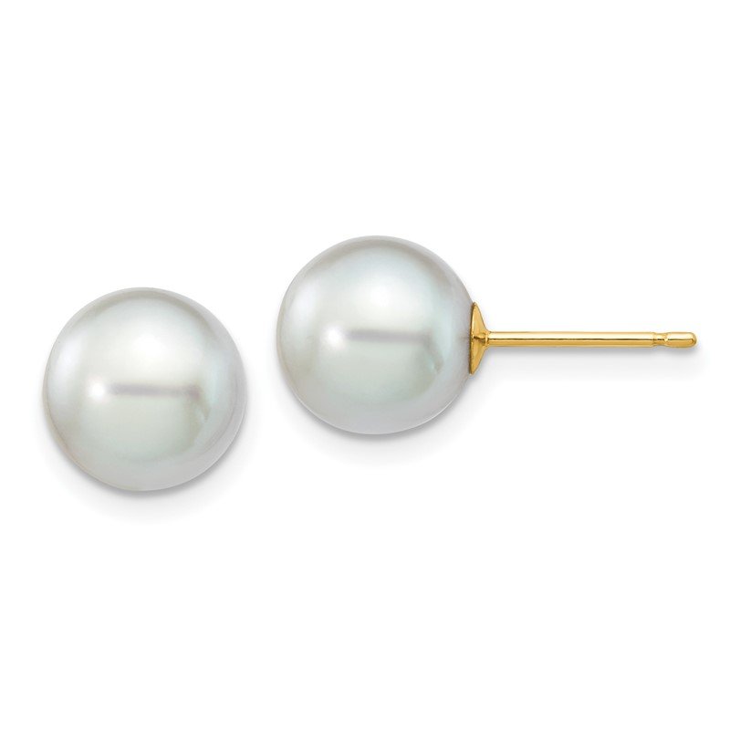 14k 8-9mm Grey Round Akoya Saltwater Cultured Pearl Post Earrings