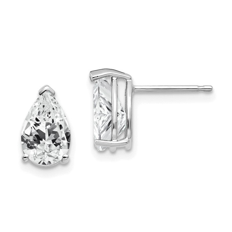 14k White Gold 9x6mm Pear Cubic Zirconia Post Earrings