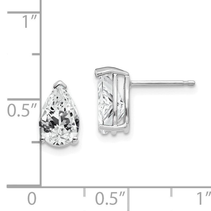 14k White Gold 9x6mm Pear Cubic Zirconia Post Earrings