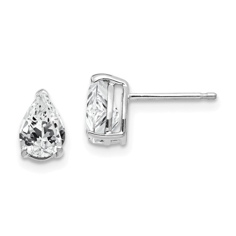 14k White Gold 7x5mm Pear Cubic Zirconia Post Earrings