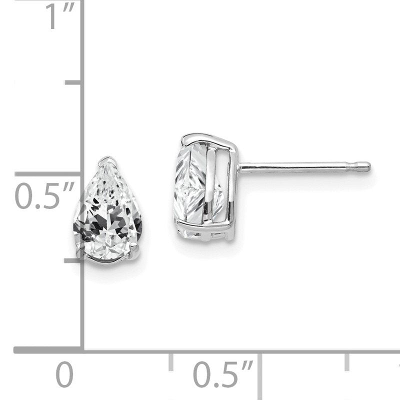 14k White Gold 7x5mm Pear Cubic Zirconia Post Earrings