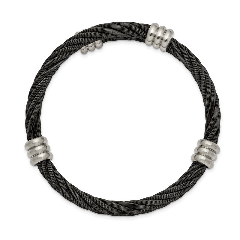 Stainless Steel Brushed and Polished Black IP-plated Wire Flexible Bangle