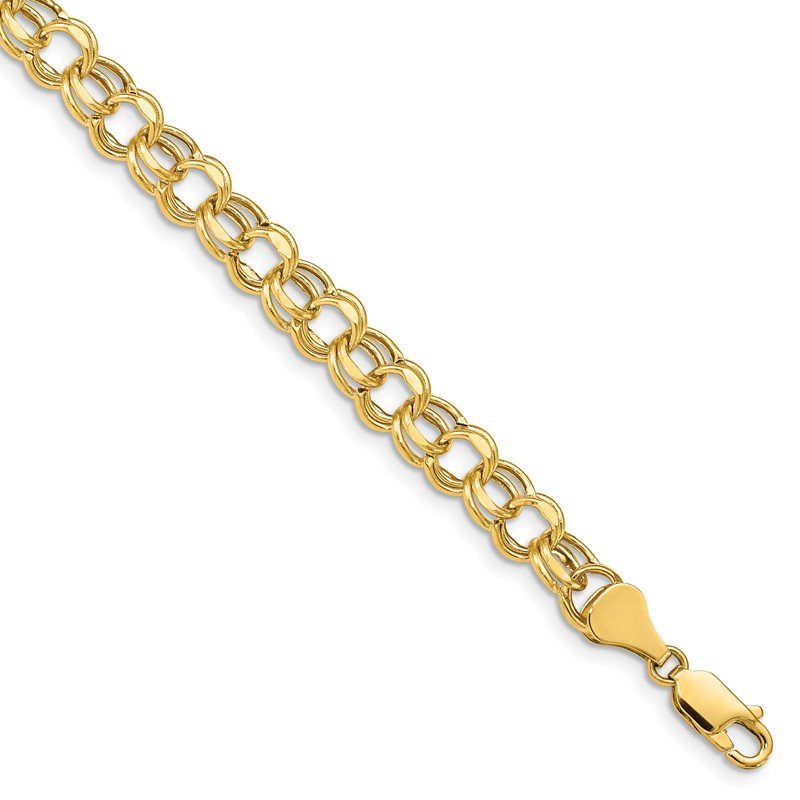 14k 7mm Hollow Diamond-cut Double Link 7 inch Charm Bracelet